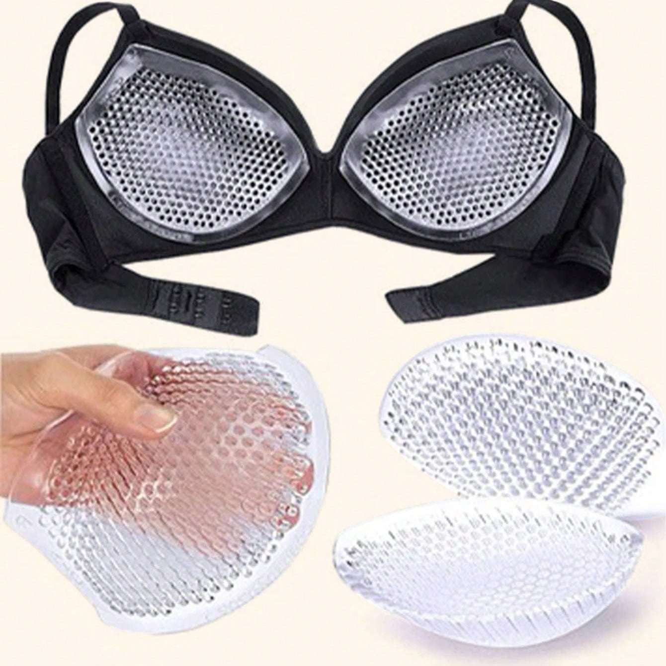 2pcs Honeycomb Silicone Bra Padding - Breathable And Thickened Flat Push, Asymmetrical Design Suitable For S Yoga And Swimwear, Seamless Transparent Solid Color