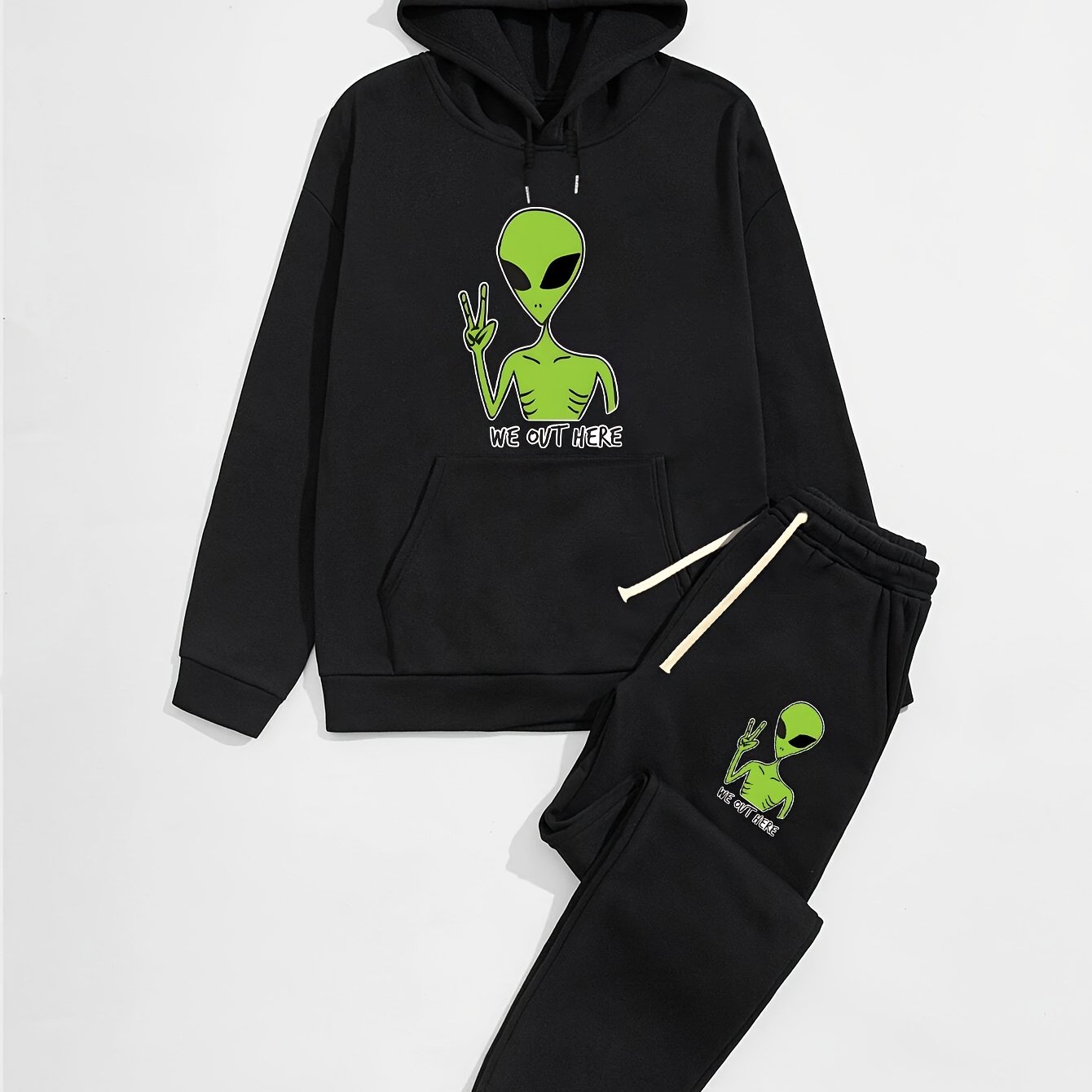 TEMU 's Fashionable Printed Long-sleeve Hooded Sweatshirt And Jogger Pants Set For Autumn/winter