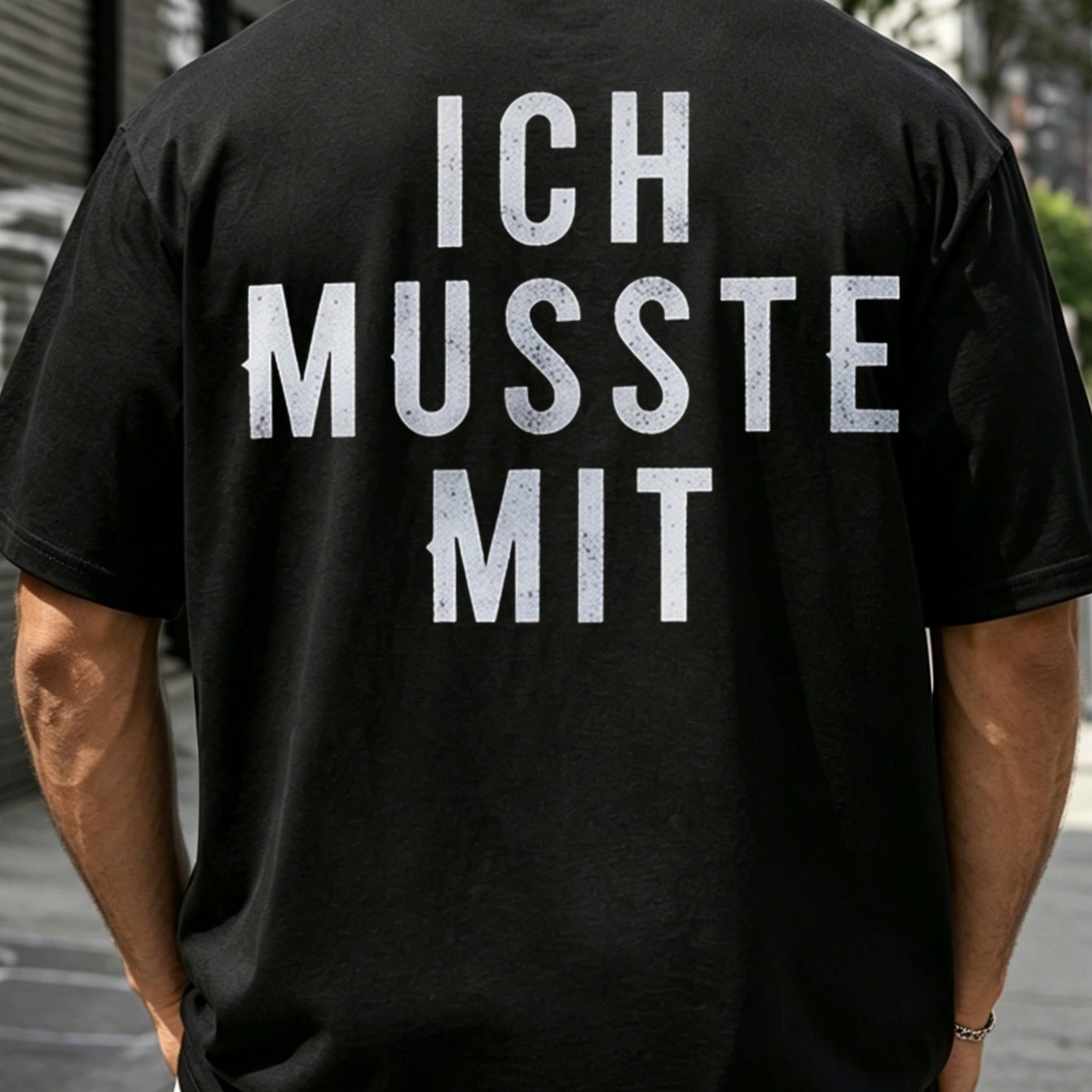 German ' To Go With' T-shirt Large Gray Distressed Lettering Minimal Reluctant Participation Humor