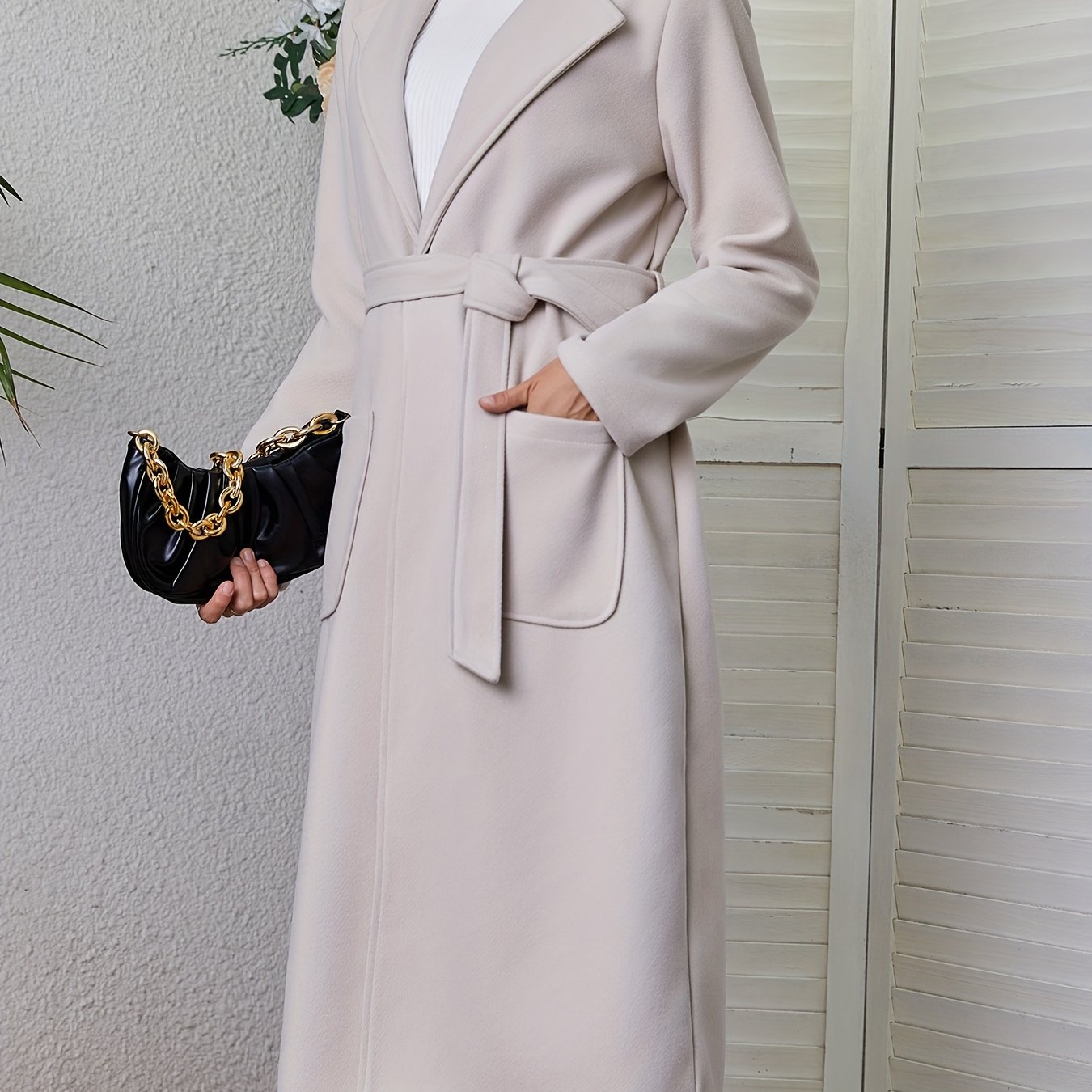 plus size elegant coat womens plus solid long sleeve open front lapel collar longline coat with pockets