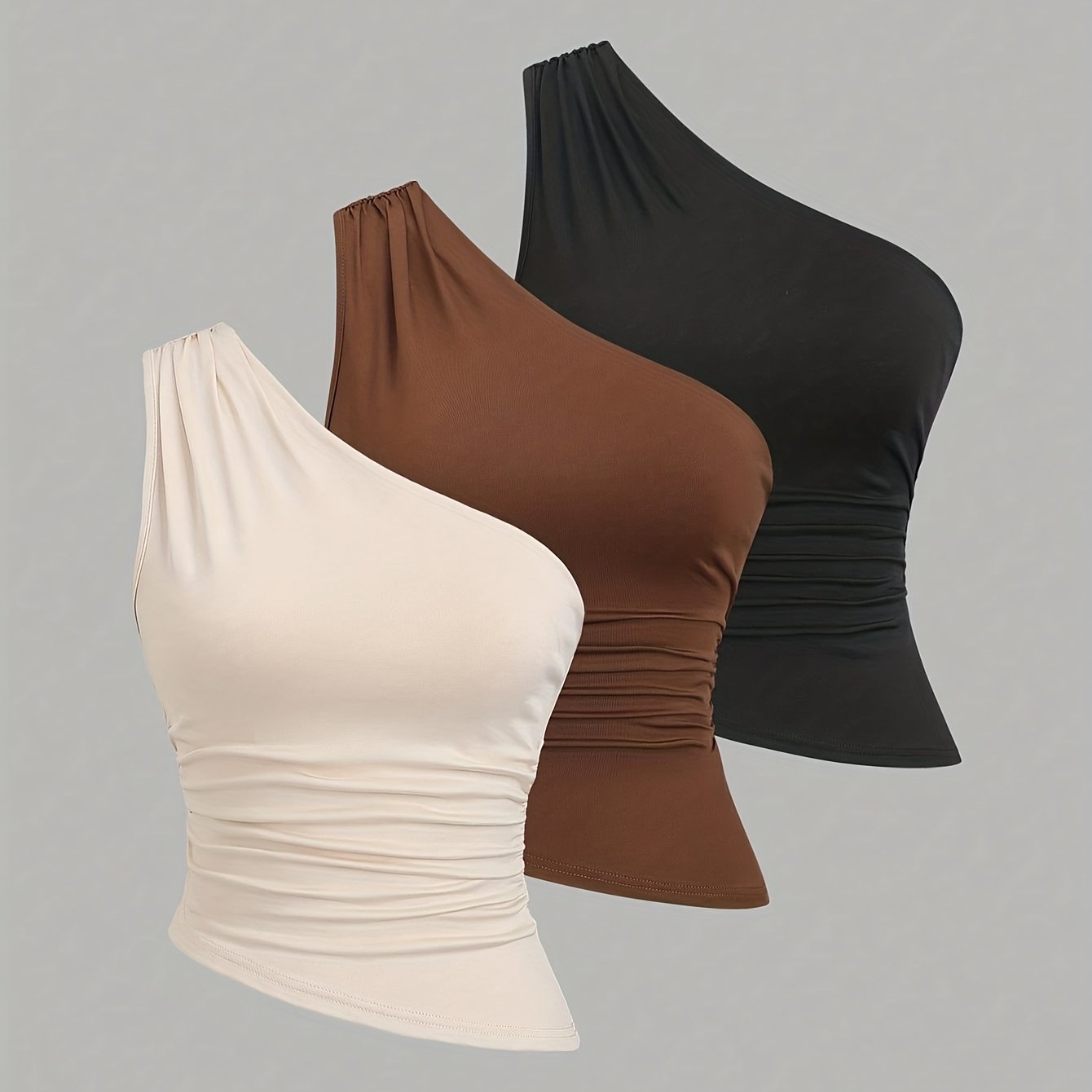 TEMU 3 pièces Hauts décontractés à taille plissée et ourlet asymétrique pour femmes