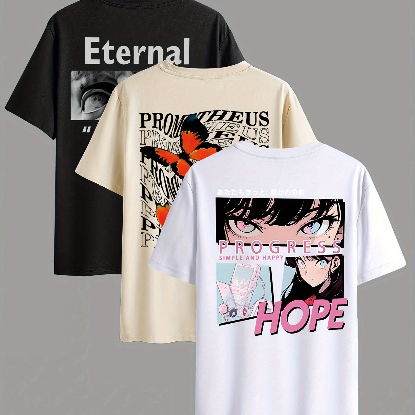 TEMU Men's 3pcs Set Letter Pattern Print, Men's Round Neck Letter Pattern Short-sleeved T-shirt Casual Wear