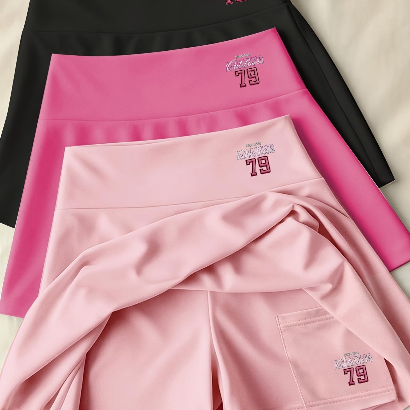 TEMU [3 Pack] Women's Stylish Skirts, Affordable Set Of 3, Featuring Pockets For Phones - High-waisted Design, Printed Patterns, Breathable And
