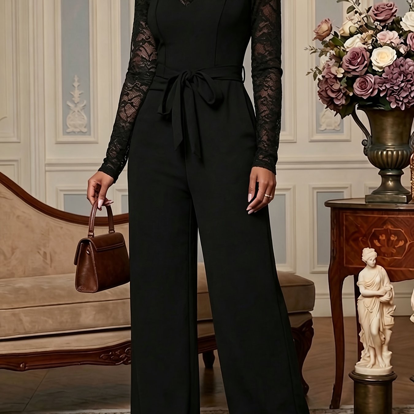 TEMU Easy Mature Style Lace Bodysuit 2025 New Women's Clothing Street Fashion Bodysuit