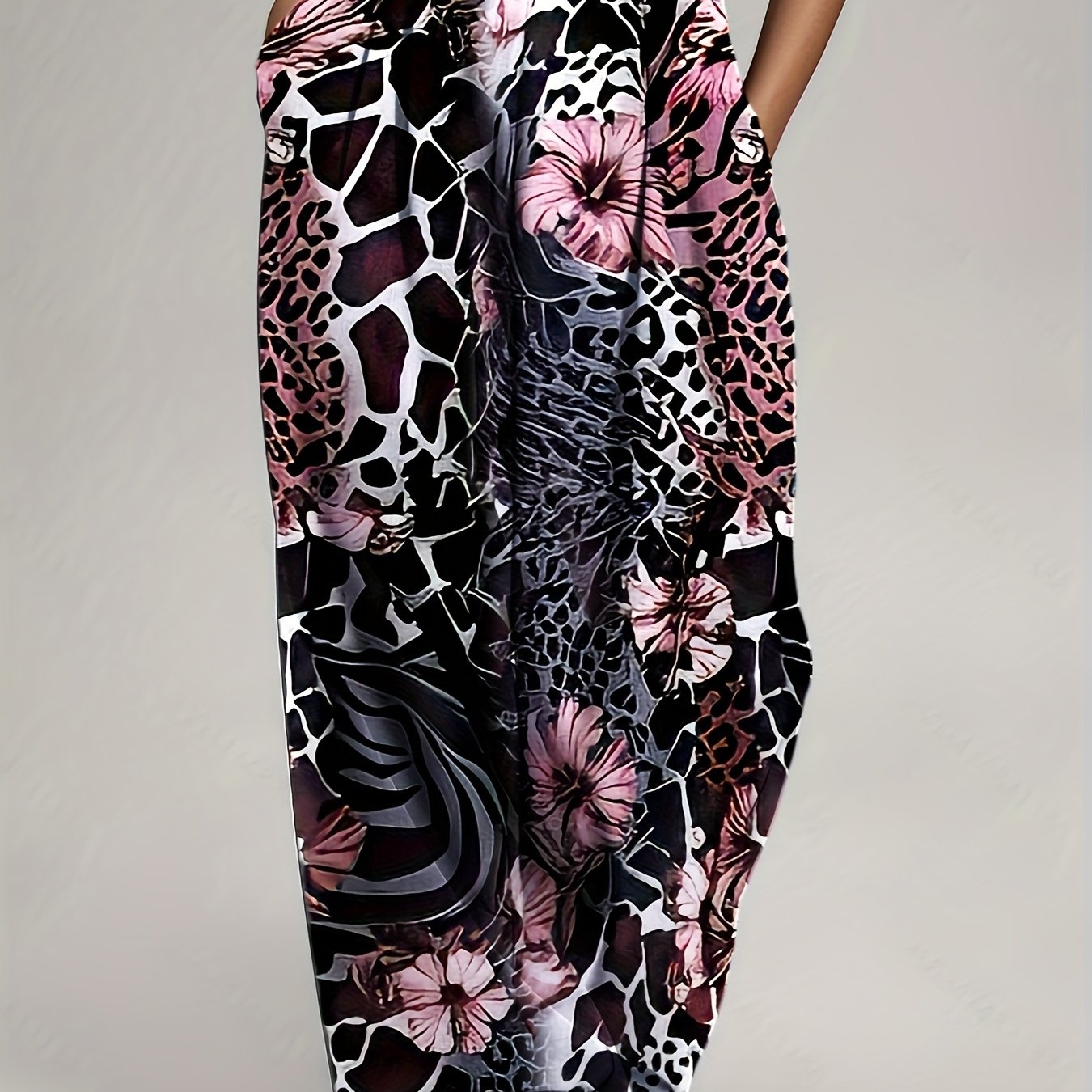 E-shop Bohemian Damen-Hosen mit Blumen- und Tiermuster – Hochgeschnittene Weite Bein, Elastische Taille, Lockere Strandhose mit , Maschinenwaschbar,