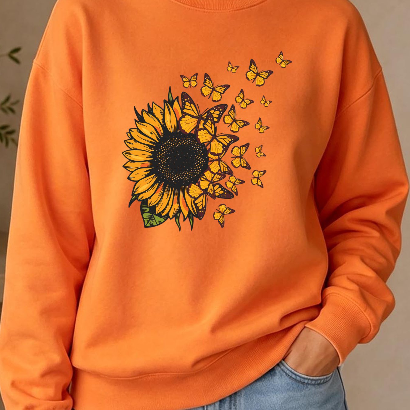 Image of Y2k Women's Pullover Sweatshirt - With Sunflower & Print, Loose Fit, Soft And Cozy, Machine Washable, Style, Local Stock