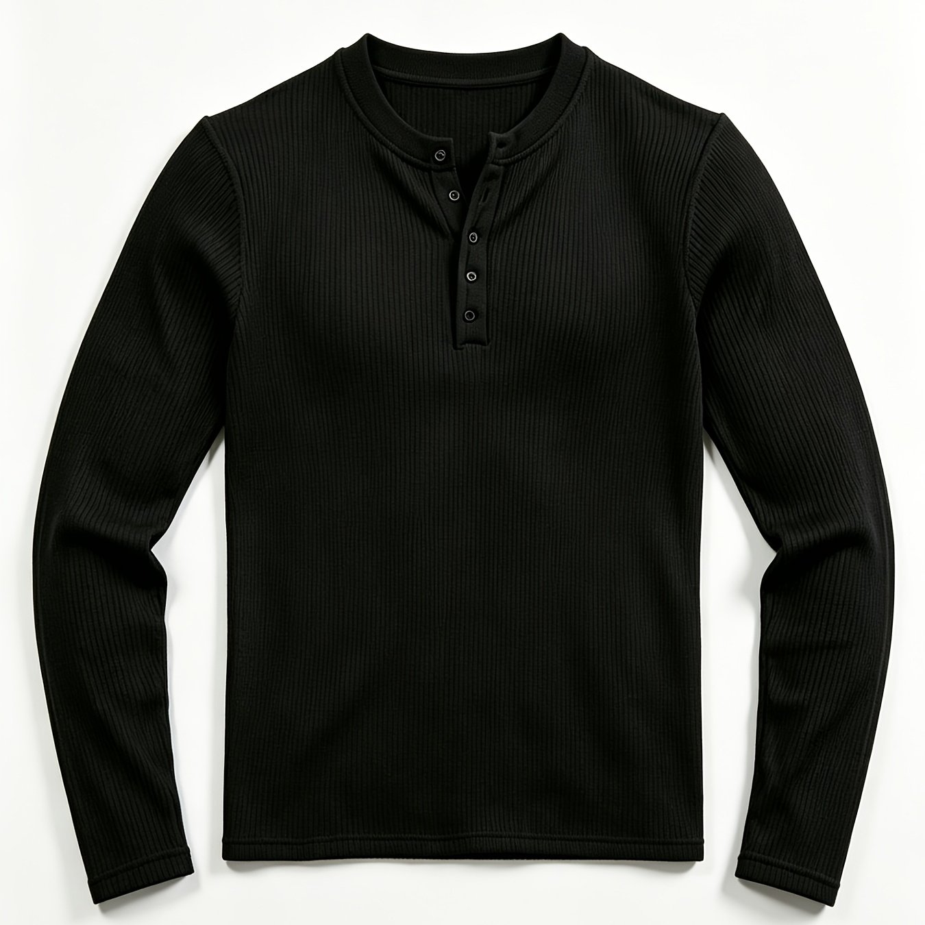 TEMU Henry Collar Long Sleeve T-shirt For Men, Solid Color Ribbed Knit Base Layer, Versatile Slim Fit For Autumn And Winter, Smart Casual