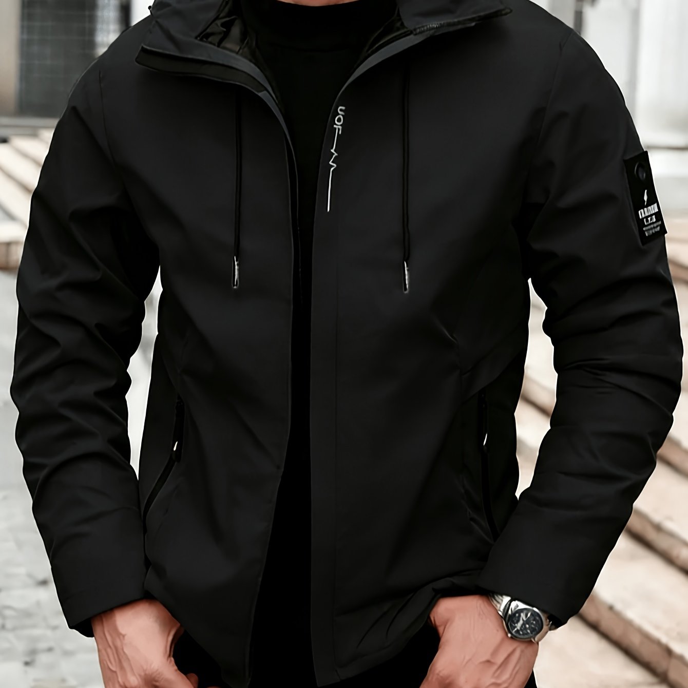 TEMU Cargo Style Hooded Jacket, Men's Warm Casual Versatile Outerwear For Spring/autumn