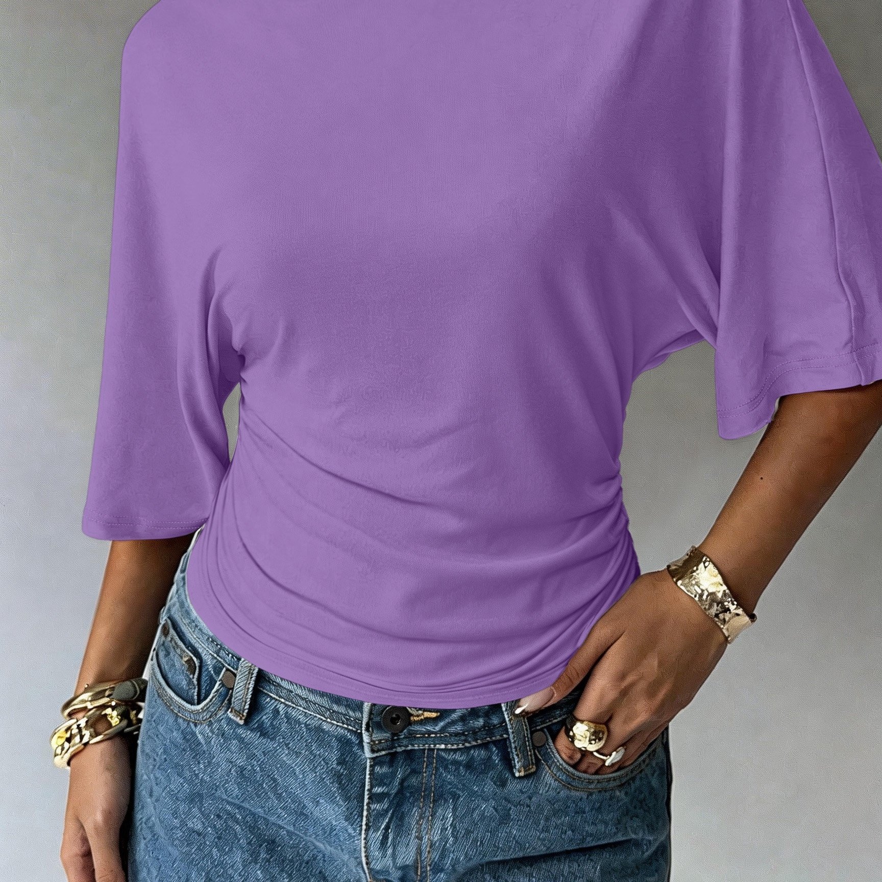 TEMU Delivery! Fashionable And Elegant Solid Color Casual Multifunctional Waist Pleated T-shirt, Suitable For Daily Wear,, Beach, Vacation, And ,