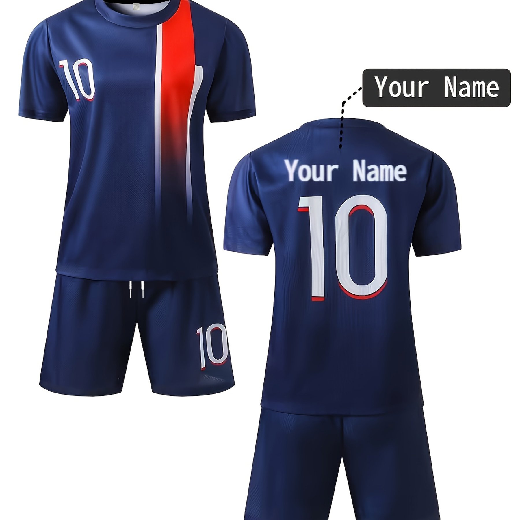 TEMU Ensemble maillot de football personnalisé, t-shirt et short à manches courtes, style sportif et décontracté tendance européen et américain pour