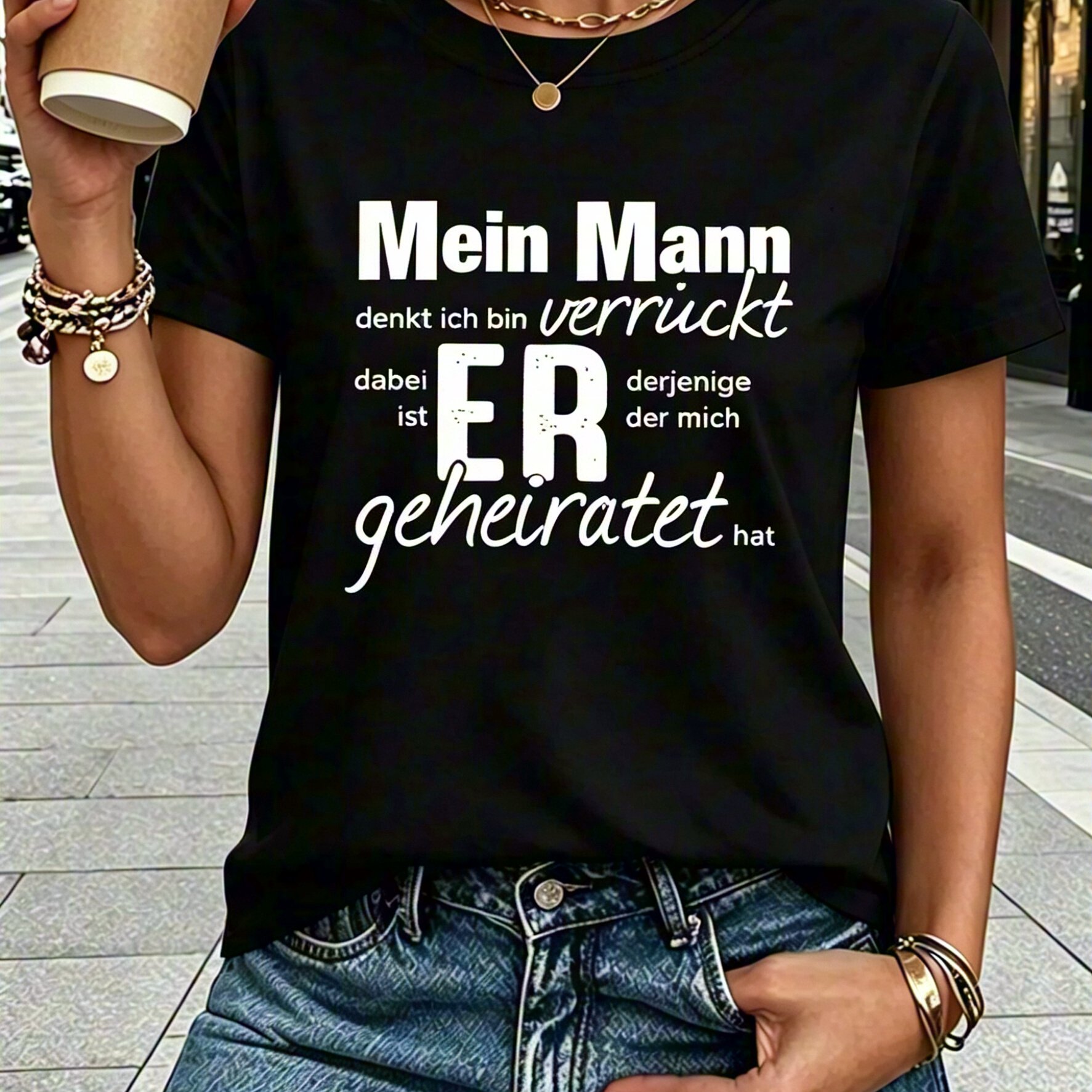 Size, My Husband I'm Crazy Letter Print Size Women And Men's T-shirt, Short Sleeve Crew Neck Casual Top For Summer & Spring, Women And Men's Clothing