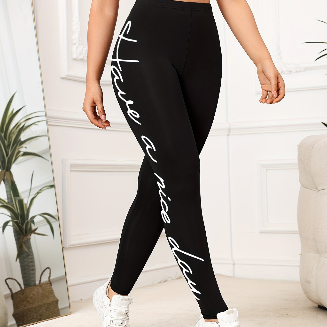 E-shop Outdoor-Fitness-Lauf-Sporthose mit mittlerer Bauchkontur gelbem englischem Buchstaben-Aufdruck, dehnbare Yoga-Leggings