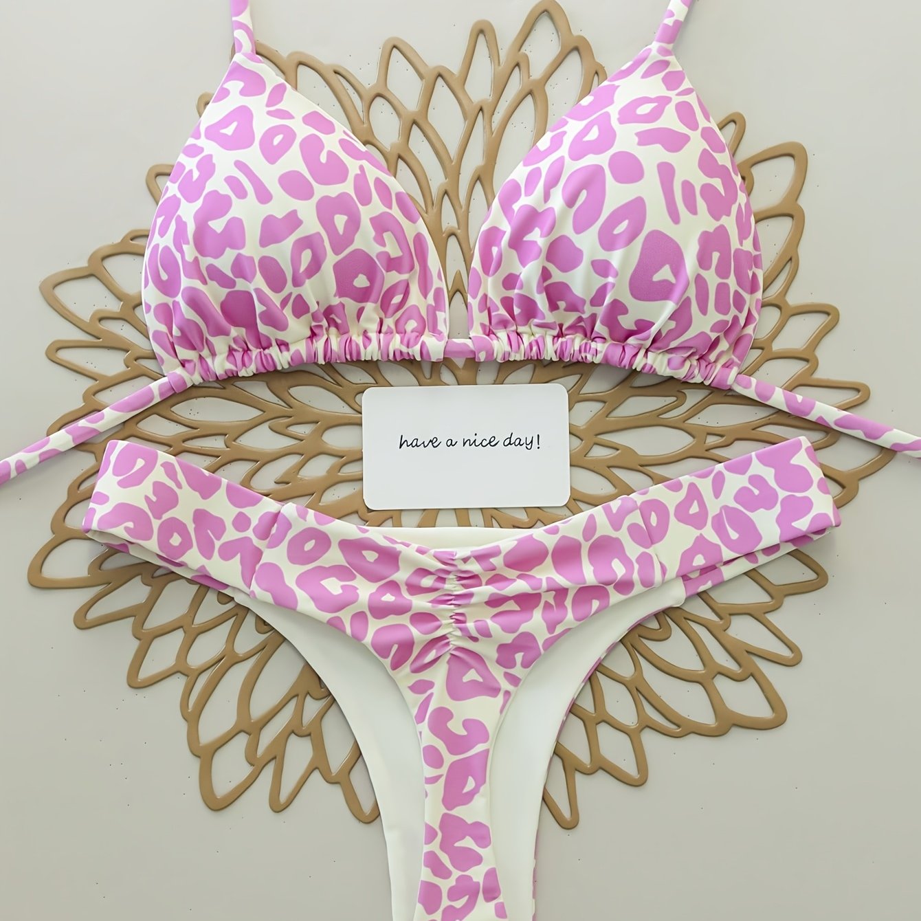 TEMU 2pcs Full-body Print Leopard Print, Sexy Lace-up , Back-revealing Swimsuit Bikini, Perfect For Vacations, , , And Concerts In The Summer.