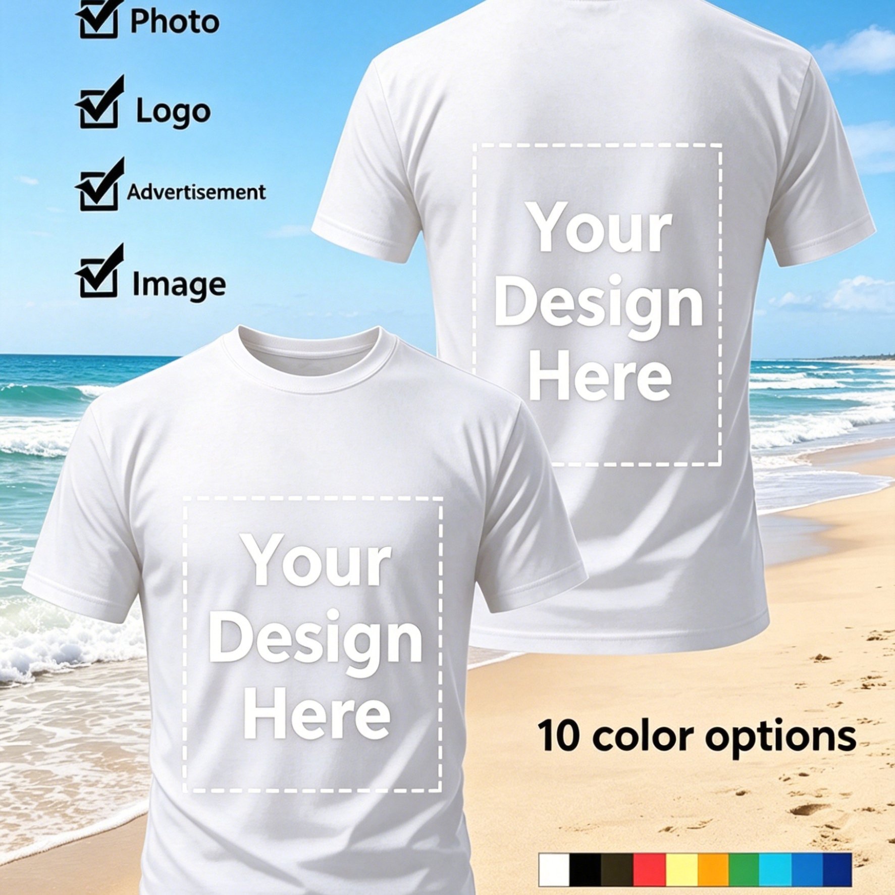 TEMU Customized T-shirt With Personalized Front And Back Double-sided Print - Add Your Image, Photo, And Design - Unisex Adult Size - Round Neck,