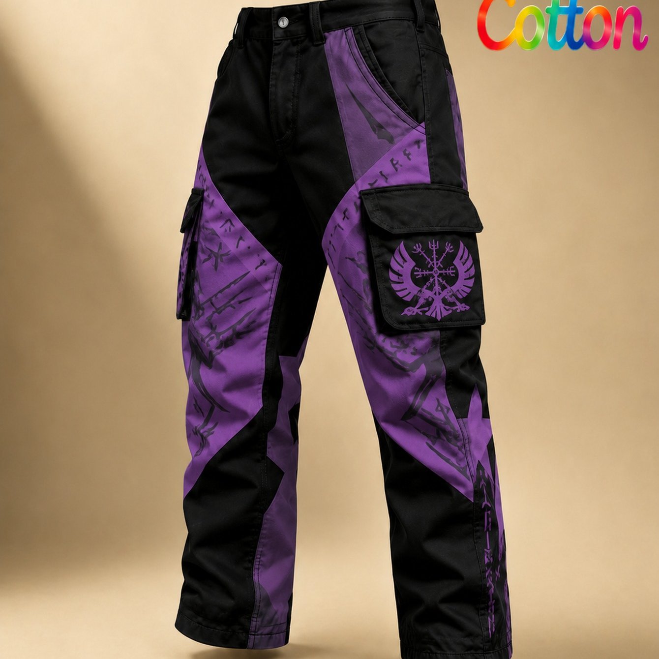 TEMU 2026 Men's Fashion Cotton Work Trousers (beltless) - Casual Versatile Men's Casual Trousers With Stylish Purple Design And Functional Pockets,