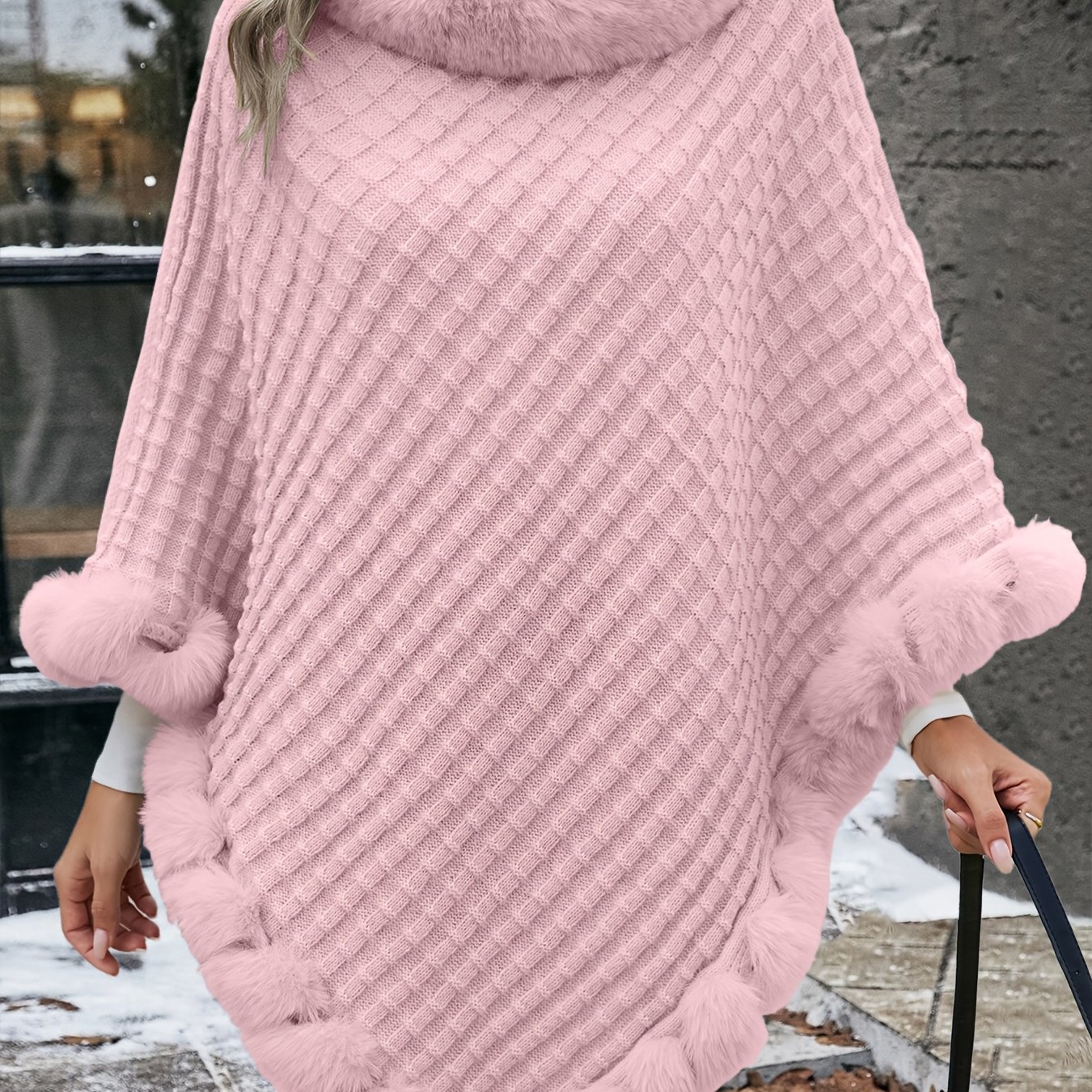 TEMU Elegant Women's Waffle Shawl With A, Perfect For Autumn And Winter