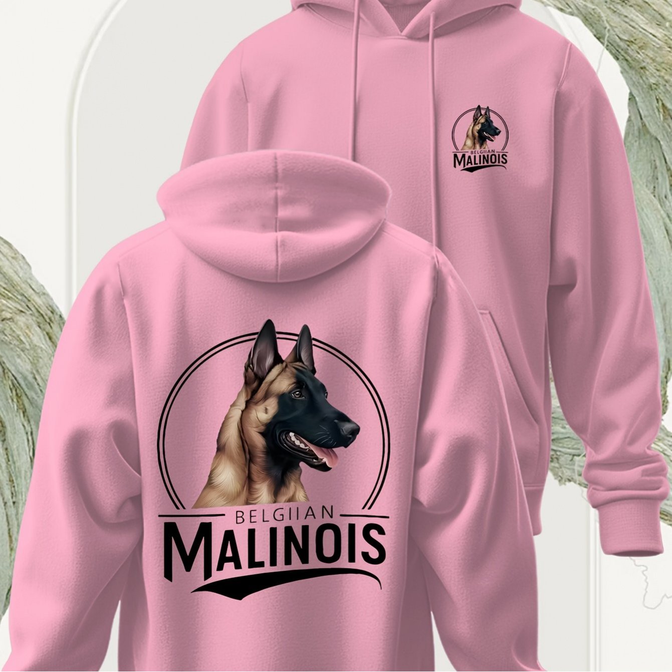 TEMU Realistic Belgian Malinois Dog Print Hooded Sweatshirt, Unisex Loose Fit Streetwear Pullover Hoodie