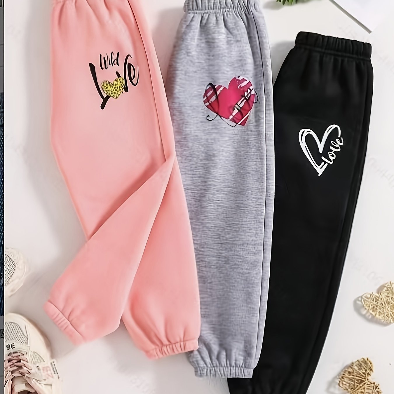 TEMU 3pcs Set Of Girls' Thickened -lined Autumn/winter Warm Pants With Cartoon Print, Casual Sports Trousers For Girls, Perfect For Outdoor