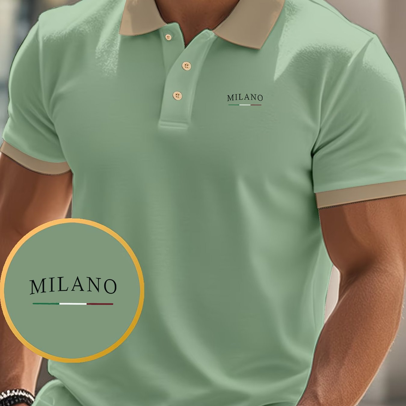 TEMU Milanese Style Striped Font Print Lapel Shirt, Durable And Wear-resistant, Suitable For Fitness, Elastic And Breathable, Short Sleeve Design ,