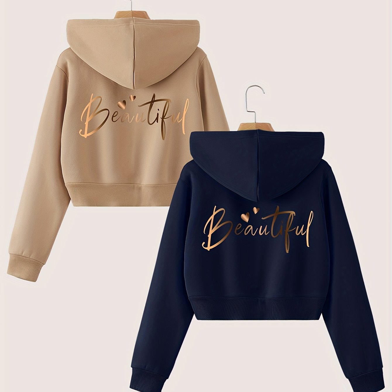 E-shop 2-teiliges Set Lässige Mode Frühling/Herbst Kurze Kapuzen-Zip-Up Bedruckte Strickjacke