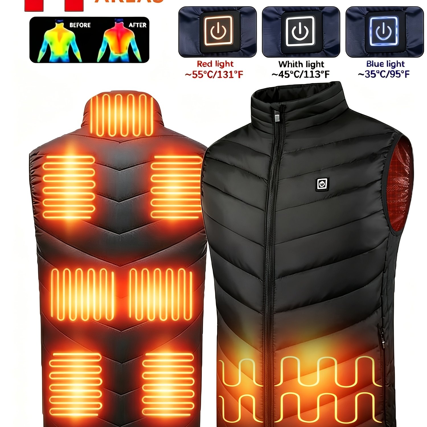 TEMU Men's Usb-heated Vest Jacket -11 Heating Area Clothing, 3 Adjustable Temp Settings & Rapid Heated Usb - Portable Heater For Winter, Outdoor