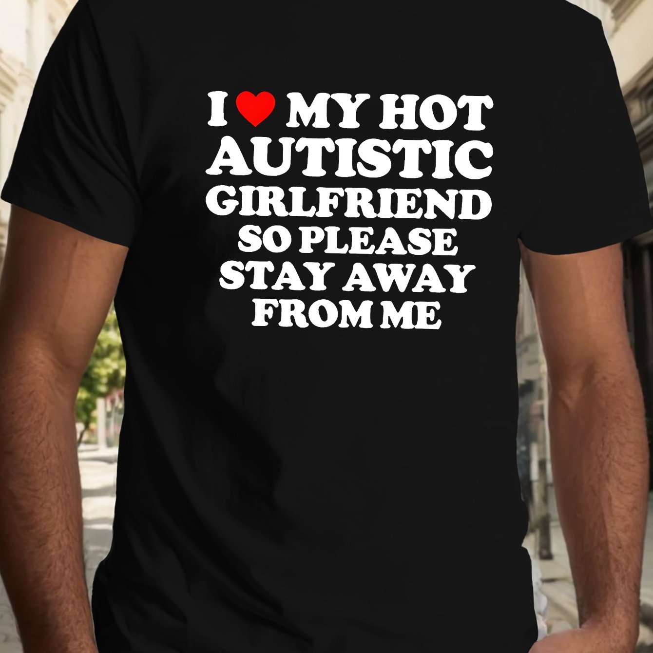 TEMU I Love My Girlfriend" Men's Casual Short Sleeve T-shirt - Breathable Polyester, Geometric Print, Round Neck - Perfect For Summer