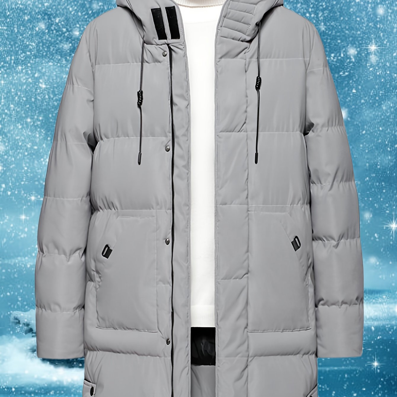 TEMU Men's Mid-length Jacket In Large Sizes, Autumn And Winter Hooded, Korean Style, Loose And Thick Warm Coat For Outdoor Wear