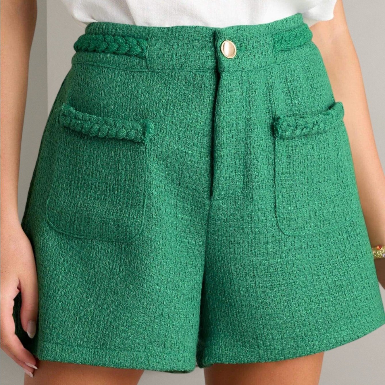 Womens Tweed Summer Shorts High Waisted Wide Leg Dressy Casual Shorts With Front Pockets