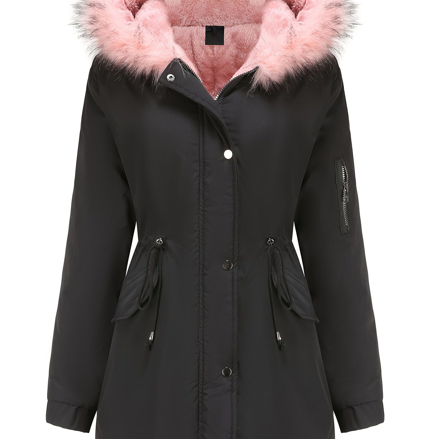 E-shop Plus Size Damen Winter Steppmantel, Mittellanger Kapuzensteppmantel, Warme Winterjacke in Übergröße, Winddichte Modejacke, Eleganter Unifarbener