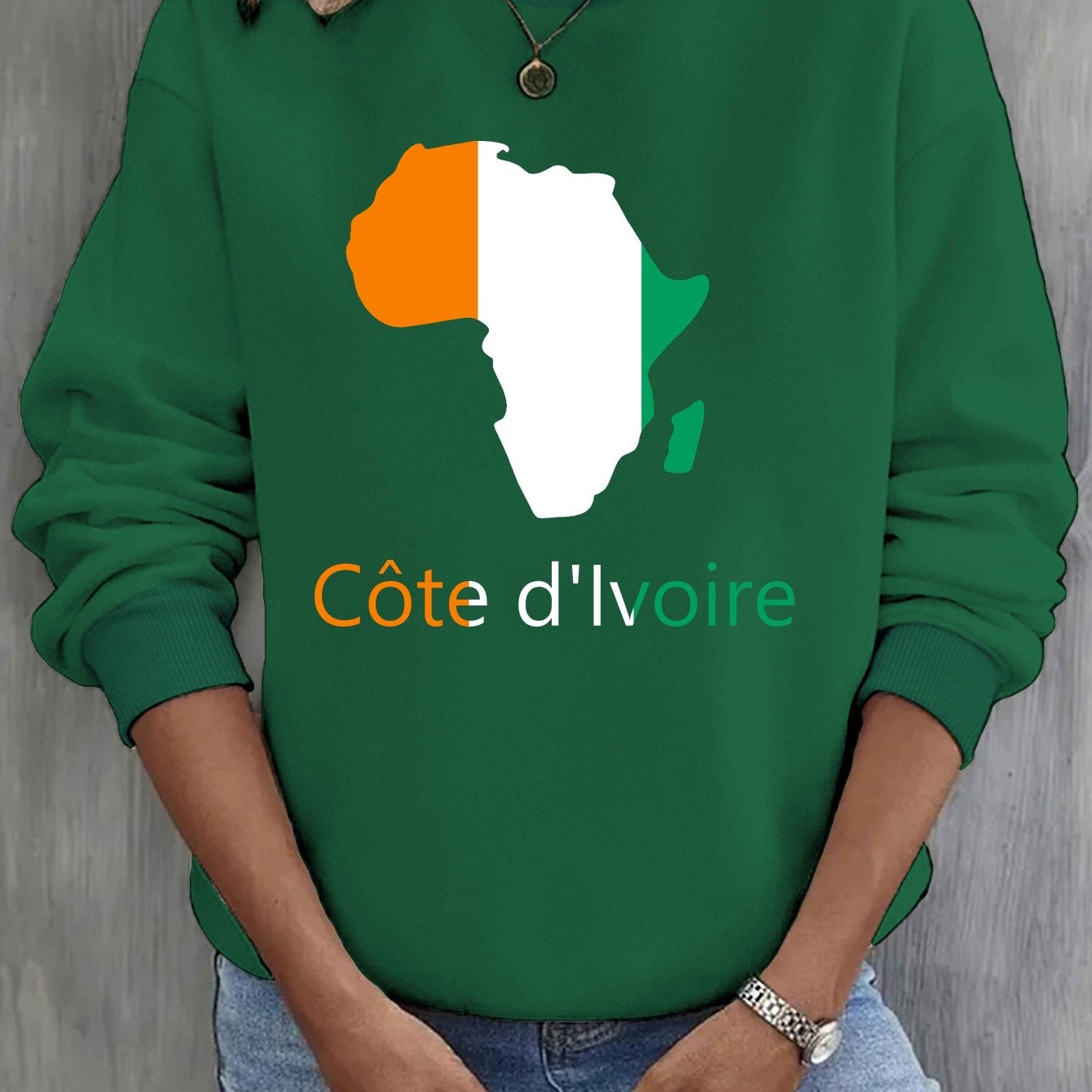 TEMU 1pc Sweat-shirt décontracté à col rond pour femme avec imprimé géométrique Afrique Côte d', tissu en de polyester, haut de mode automne/hiver