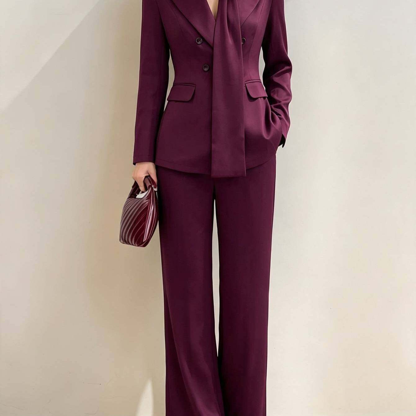 TEMU 2 - Piece Women's Lapel Double - Breasted Blazer + Wide - Leg Pants Suit Set | Modern Statement - , Suitable For Business And High - End Social