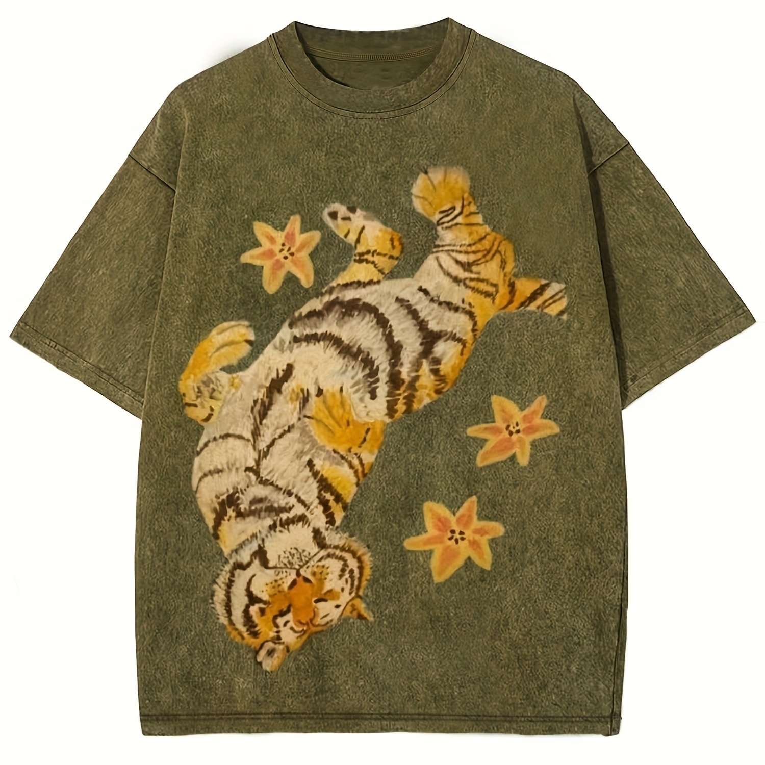 Image of Women's T-shirt Y2k Distressed Short Sleeve Hip- Tiger Print New Women's T-shirt Oversized Couple Short Sleeve Street Cool Top T-shirt, Wealth