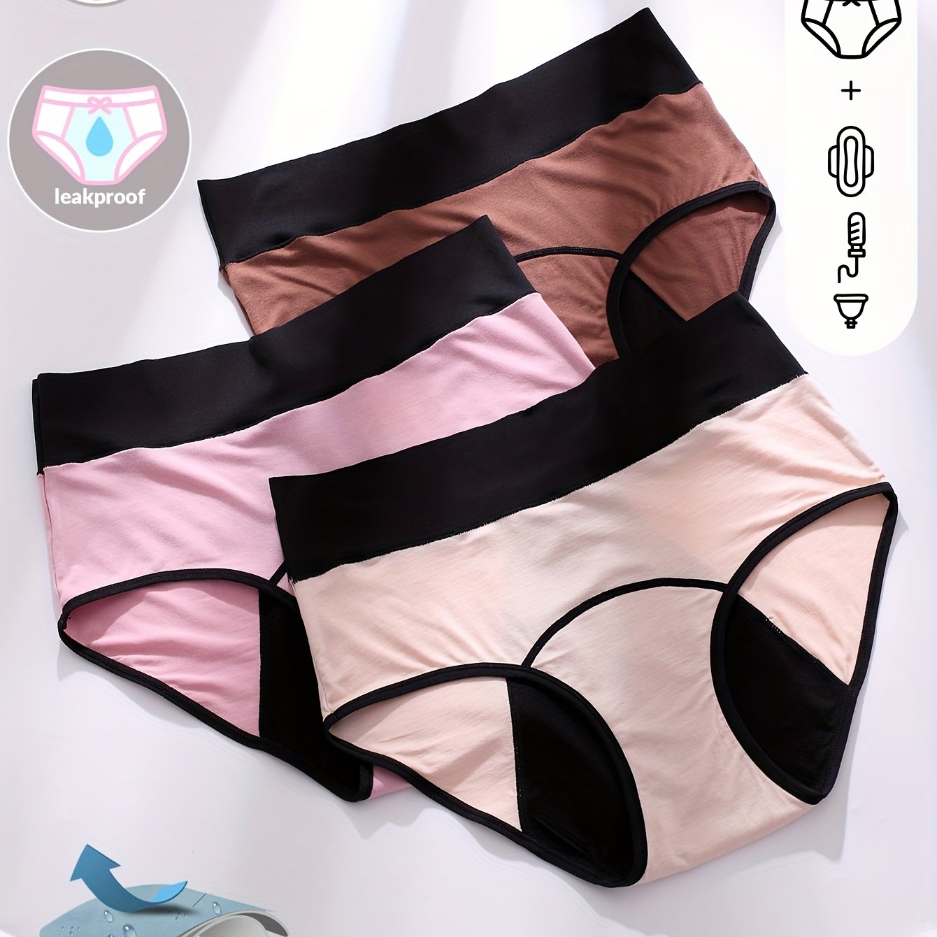 Image of 3pcs Color Design Women's Menstrual Panties Mid-waist Physiological Panties High Elastic Comfortable Physiological Panties Triangle Female