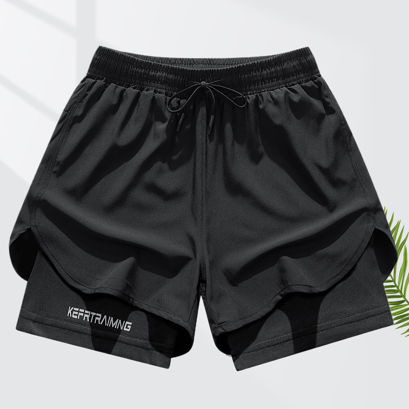 TEMU Men' Layer Athletic Shorts With Pockets - "keaptiang" Print, Drawstring Waist, Dark , Summer Sports And Outdoor Activities, Casual Sports Shorts