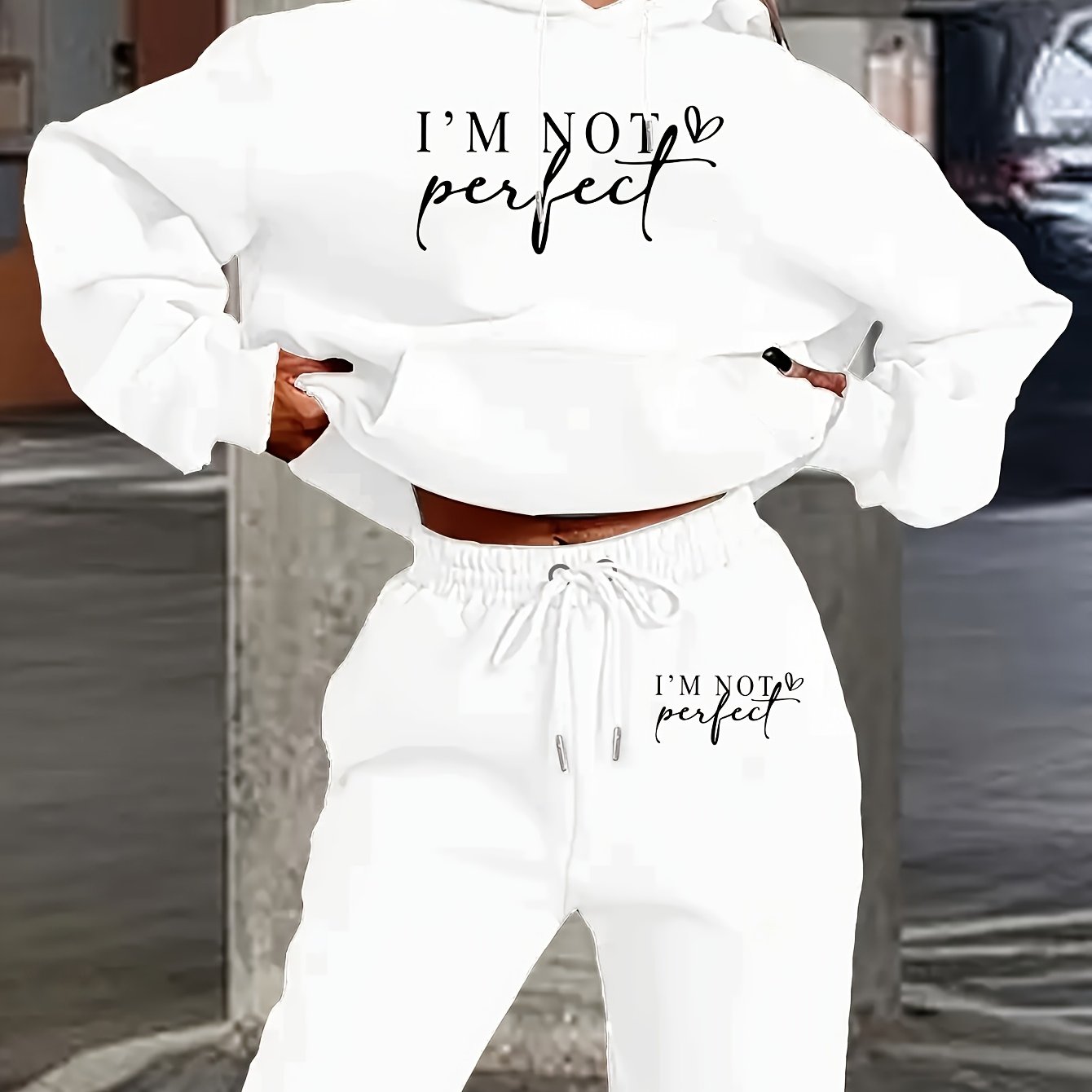 TEMU Letter Print 2 Piece Set, Hoodie & Pants, Women's Clothing