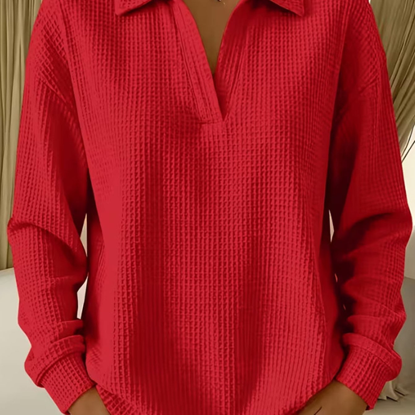 TEMU New 2026 Autumn And Winter Women's Lapel V-neck Long Sleeve Pullover, Suitable For Mountain And Outdoor Walking
