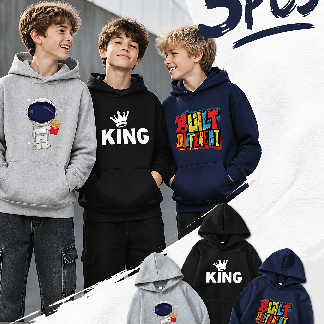 Multi-piece Set Boys' Autumn Hooded Sweatshirt Fashion Pattern Long Sleeve Hoodie