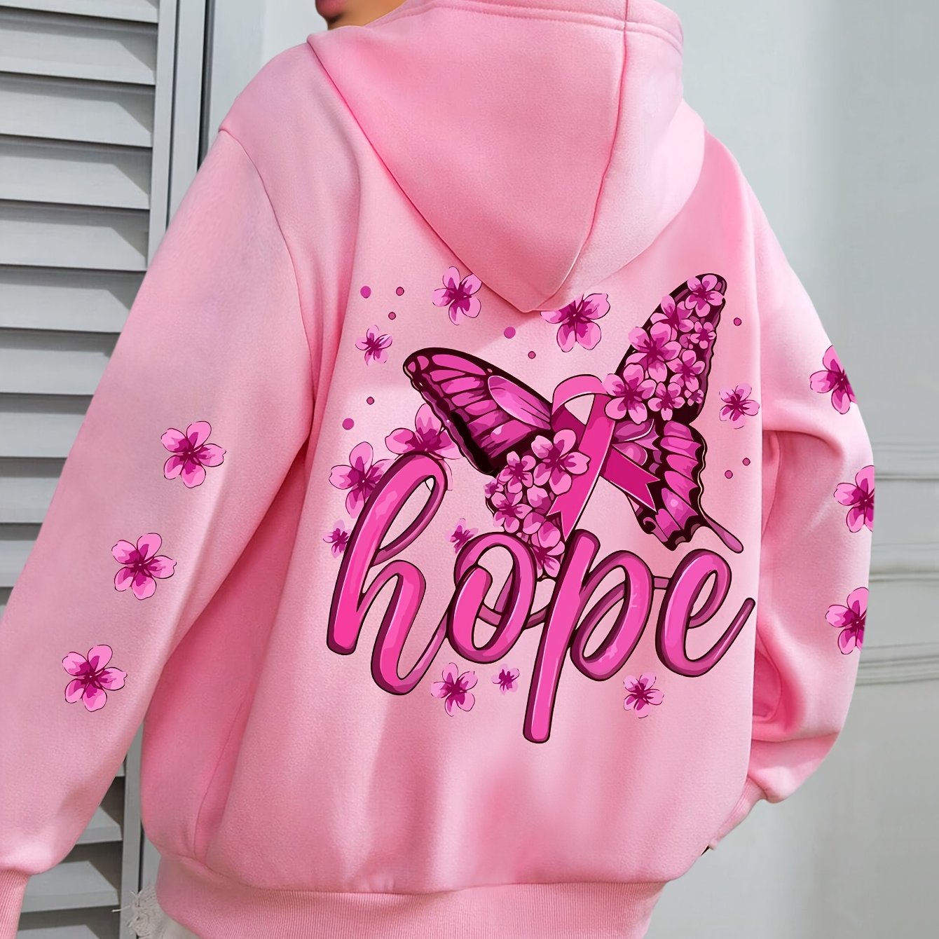 TEMU Plus Size, Plus Size & Print Hoodie, Casual Long Sleeve With Pocket Hooded Sweatshirt For Winter & Fall, Designed For Women, Women's Plus Size
