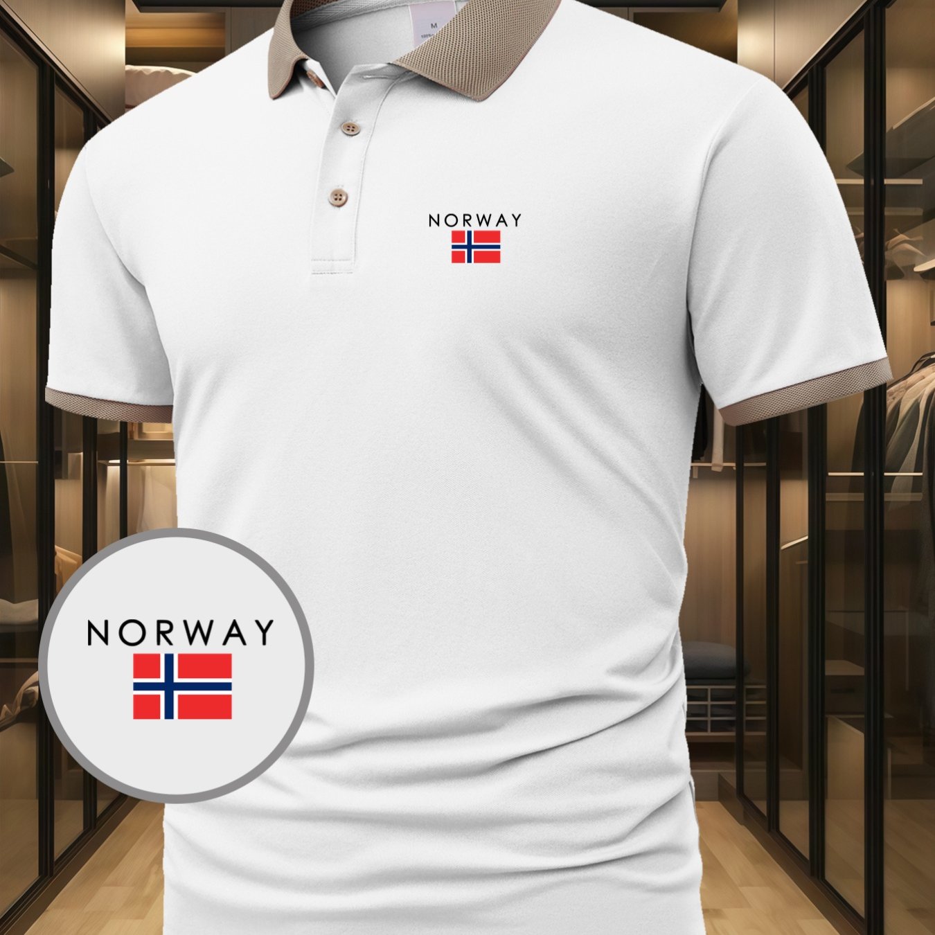 TEMU Nueva camiseta polo de corta para hombre con cuello, Top de color sólido, Camiseta, Media NORWAY Ropa de moda, Camiseta polo para correr y ropa