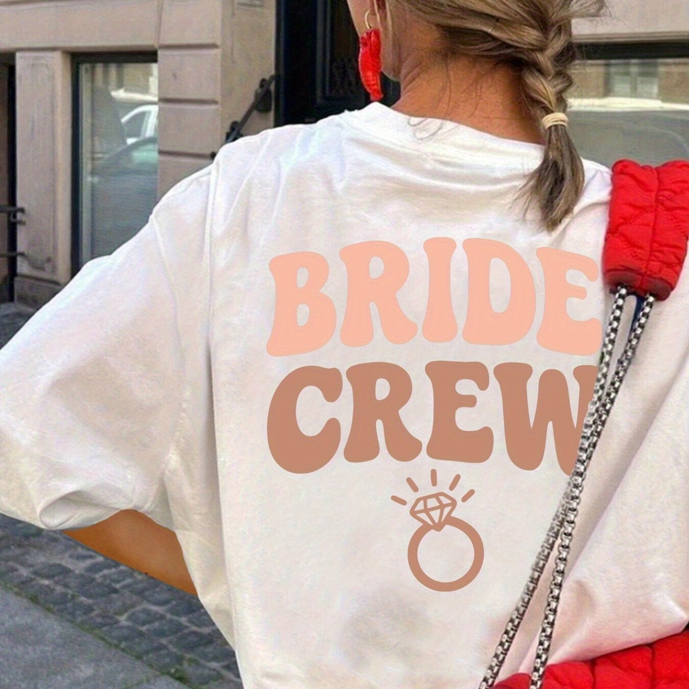 E-shop Bride Crew, T-Shirt mit Hochzeitsparty-Aufdruck, Kurzarm, Rundhals, Freizeit-Top für Sommer Frühling, Damenbekleidung
