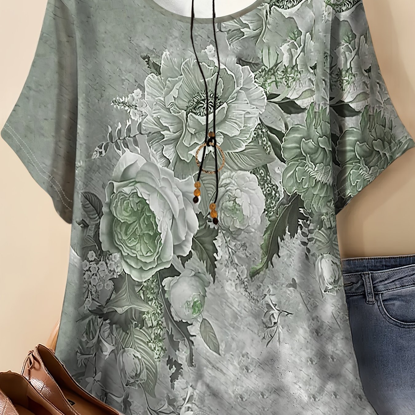 TEMU Women's Plus Size Round Neck T-shirt, Casual Wear