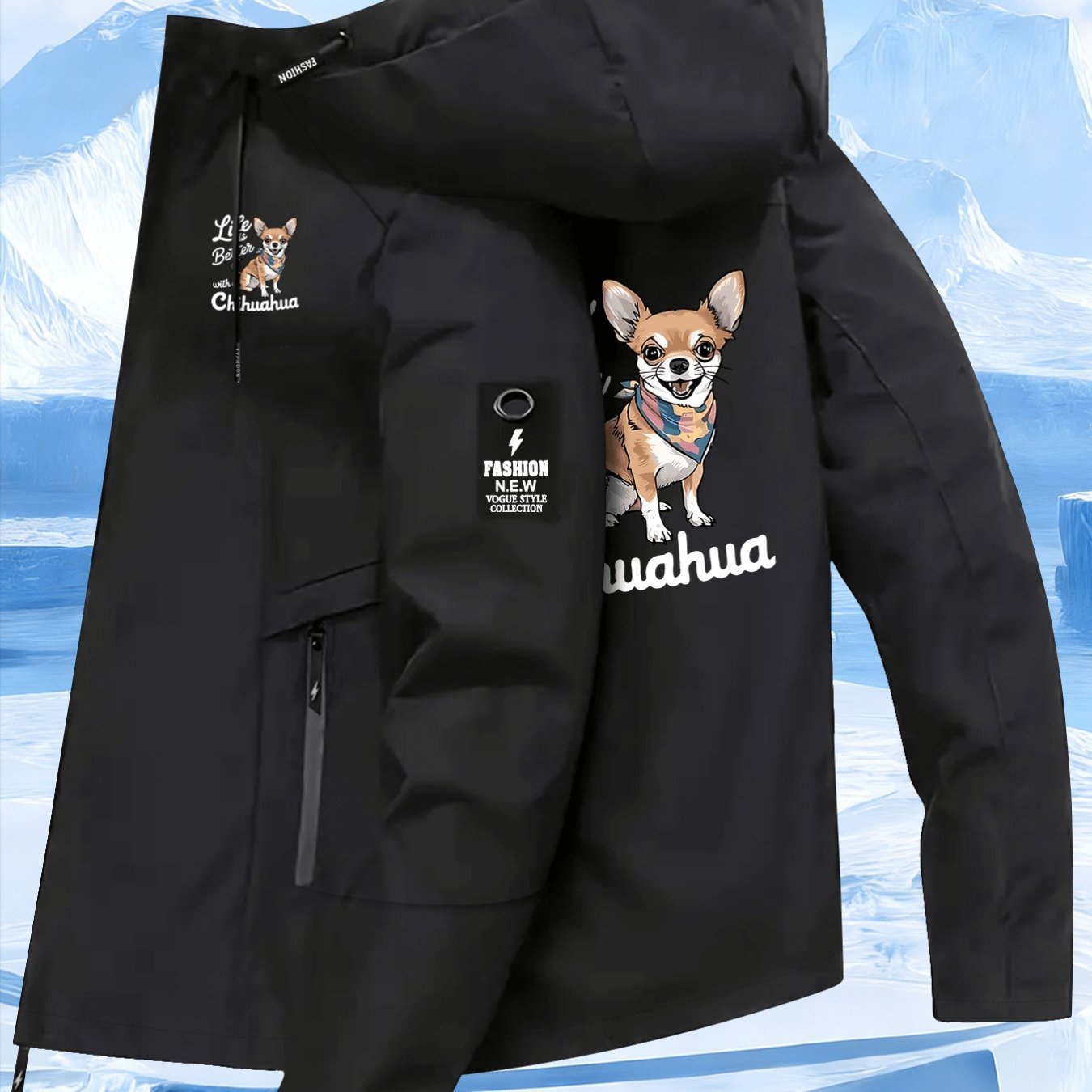 TEMU Women's Hooded Outdoor Windbreaker Jacket, Chihuahua, " Better," Pet Slogan, Bandana Print, Jacket, Suitable For Outdoor And Casual , Women's