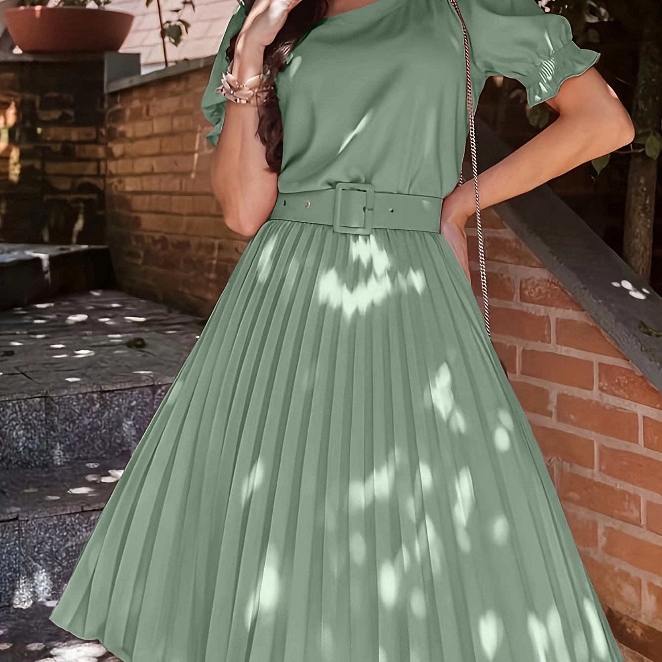 TEMU Vestido de línea A con cuello plisado, elegante vestido de corta para y , ropa de mujer.