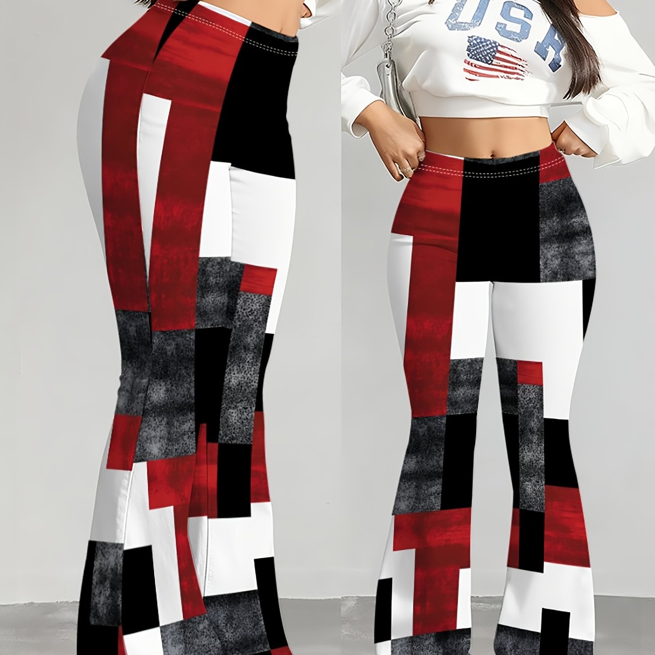 TEMU Women's Wide- Bell-bottom Pants Vintage Bell-bottoms With Elastic Waist - Slim-fit Flare Pants Suitable For Parties, Outfits & Wear - Machine