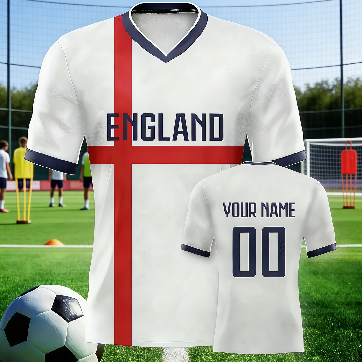 TEMU Europe England 2026 New Style Jersey, Supporting Name Team Customization, Unisex V-neck Short Sleeve Sports Top, Breathable Quick-dry Fabric,