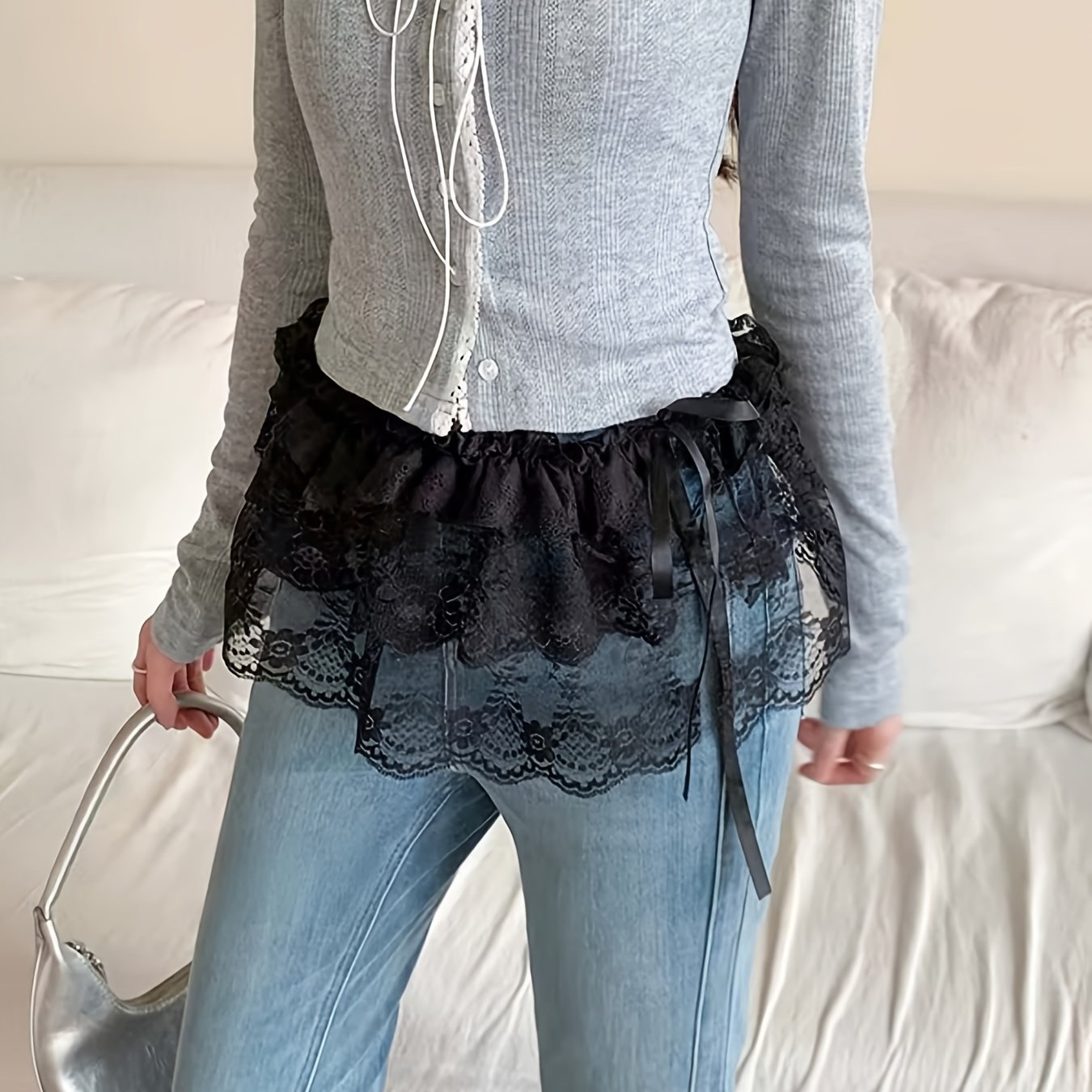 TEMU Une jupe pour femmes, de dentelle et de volants superposés, conçue dans un style gâteau à plusieurs niveaux, parfaite pour et l'été, qui met en