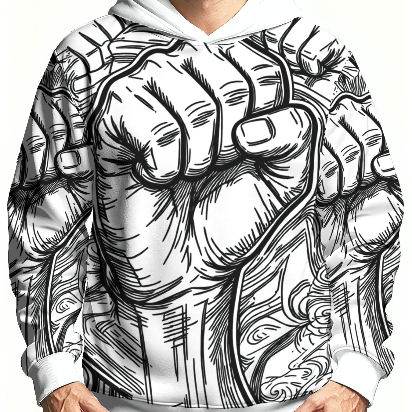 TEMU [printed Design – Not Textured] Men's Power Hooded Sweatshirt, Style Trendy Casual Pullover Hoodie