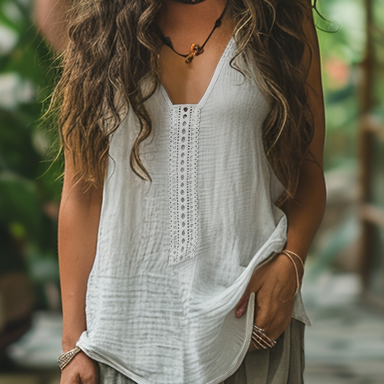 TEMU Elegant And Fashionable Bohemian Sleeveless Deep V Top, Loose And Breathable Suspender Shirt, -neck Vest Zllz