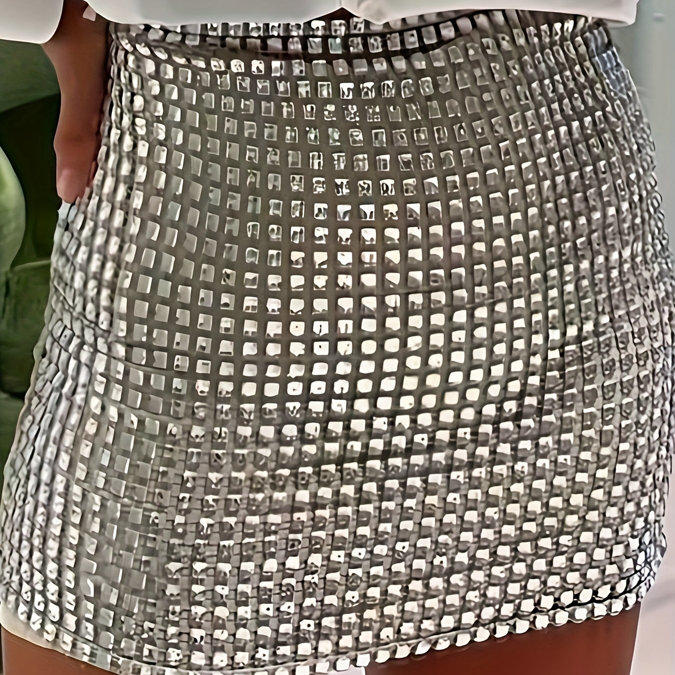 E-shop 1314 Europäische und amerikanische sexy Damen Einfarbiger Slim Mesh Party Pailletten Hüftband Mode Midi Rock Frauen