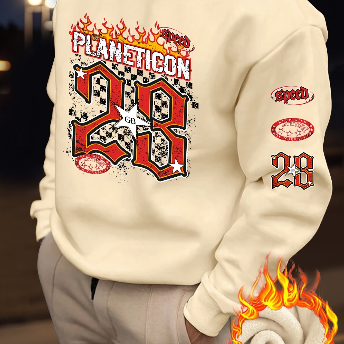 TEMU Men's Trendy Fashion Printed Thick Knit Crew Neck